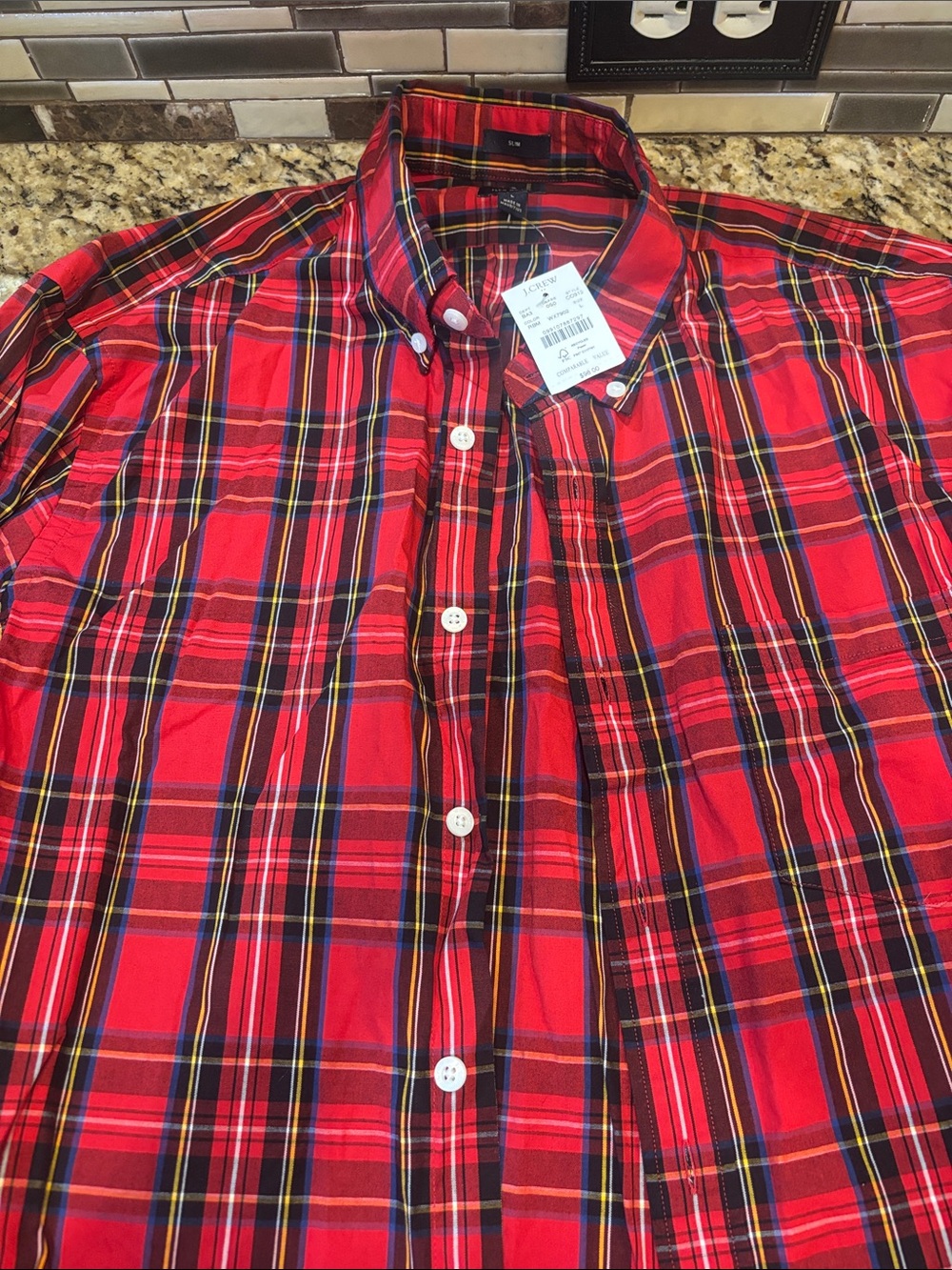 J. Crew Men's Red Plaid Button-Down Shirt